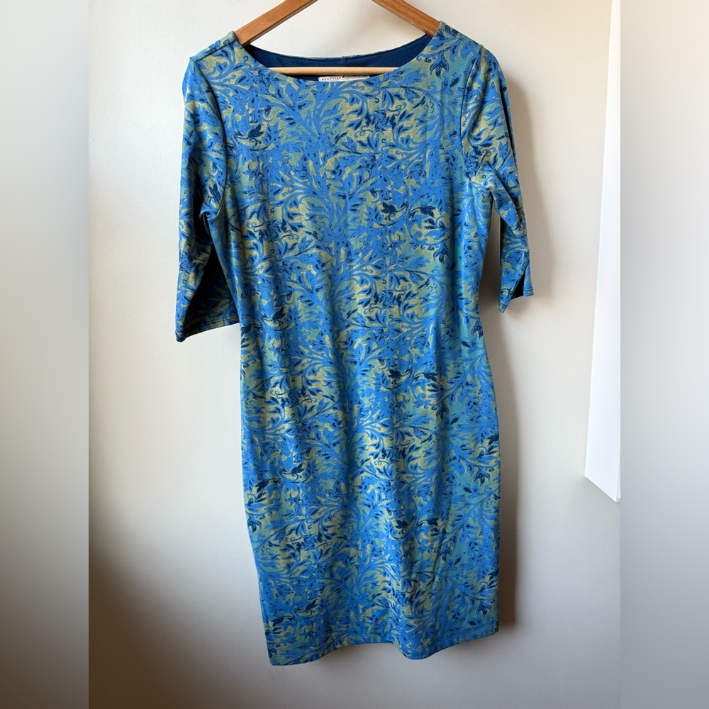 PERUVIAN CONNECTION‎ Lecce Dress Midi Blue Brass  Floral Pima Cotton Blend M - Picture 2 of 6